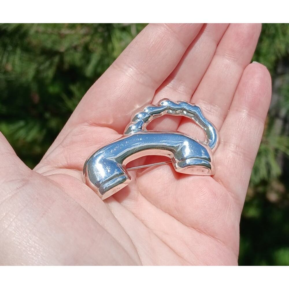 Vintage Taxco Sterling Silver Telephone Brooch - Picture 2 of 9